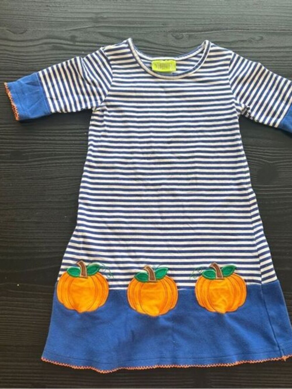 EUC Classic Whimsy stripe dress with pumpkins appliqué size 18mo